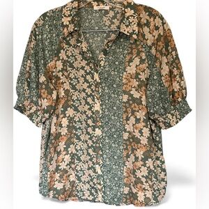 PLEIONE WOMAN BOHO BUTTON BLOUSE FLORAL MULTI COLORED SIZE SMALL